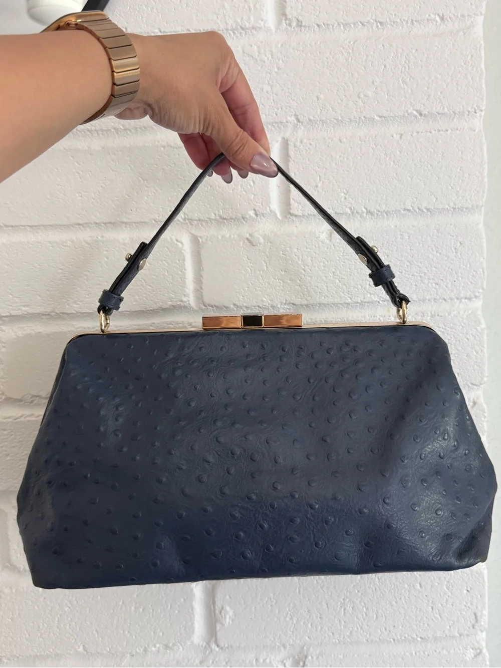 Kate Spade Victoria Falls Madeline Satchel Blue Ostrich Embossed Leather Bag